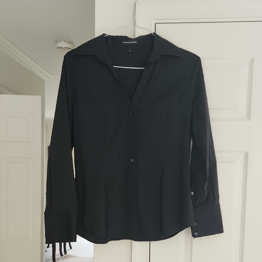 Express Black Button Down Shirt with Notched Collar